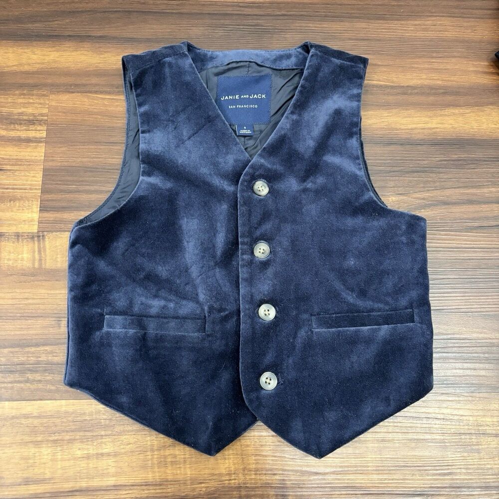 Janie And Jack Boys Sz 5 Dark Blue Velvet Vest Formal Winter Wedding
